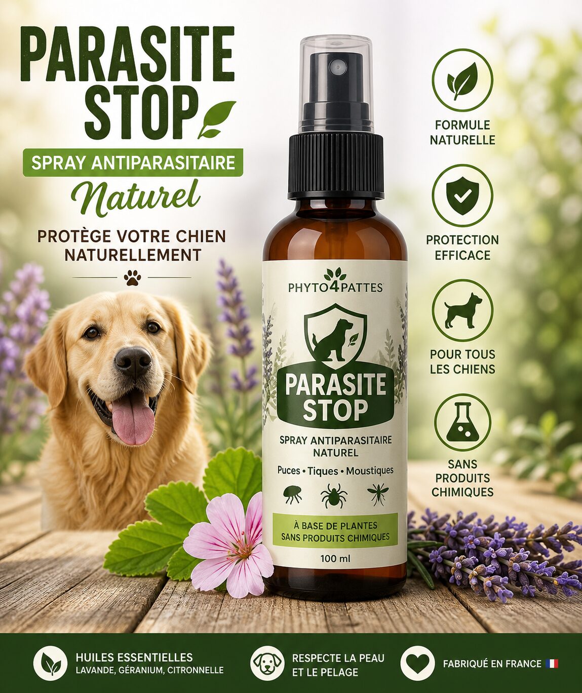 PARASITE'STOP, spray : répulsif naturel chien